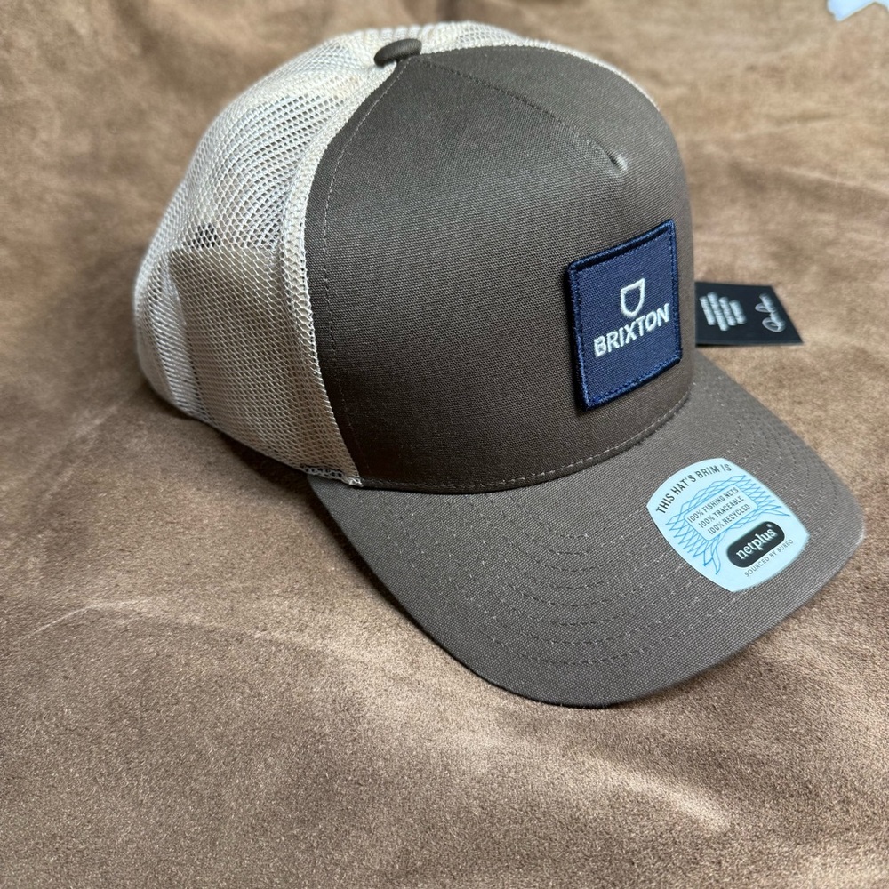 Brixton Snapback Mesh Trucker Hat Brown Sand Alpha Block New With Tags - Picture 2 of 8